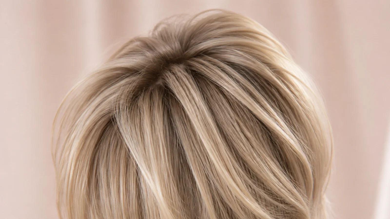Blonde hair with short crown layers creating lift at the roots, photographed from above and behind
