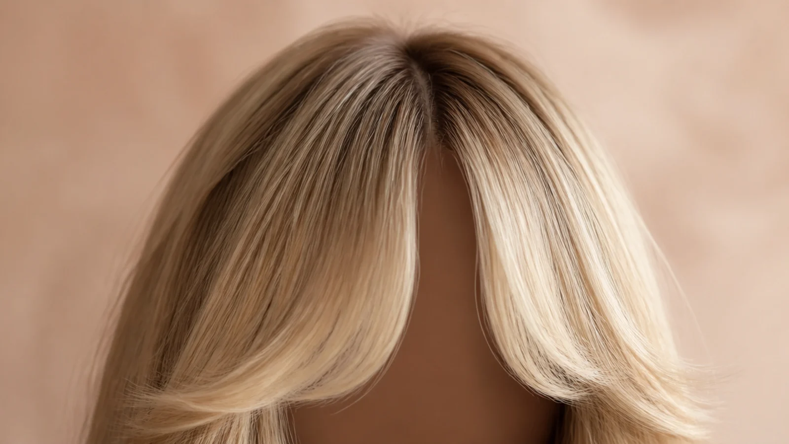 Lash-skimming curtain bangs on long blonde hair parted in the center, cropped to show the fringe only