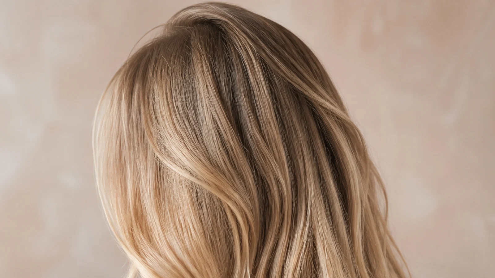 Second-day blonde hair with dry shampoo volume at the roots and lived-in waves, viewed from behind