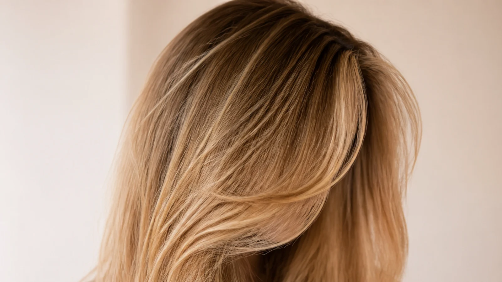 Curtain bangs blow-dried into a soft outward sweep above air-dried natural blonde lengths