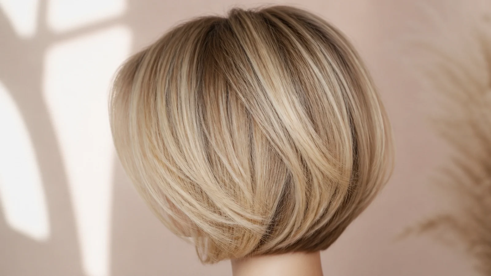 Layered blonde bob on thick hair with internal weight removed and a smooth tapered perimeter