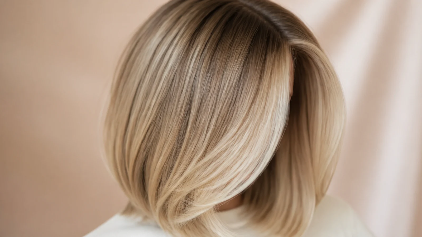 Blonde lob with brighter money-piece highlights framing the front sections beside the parting