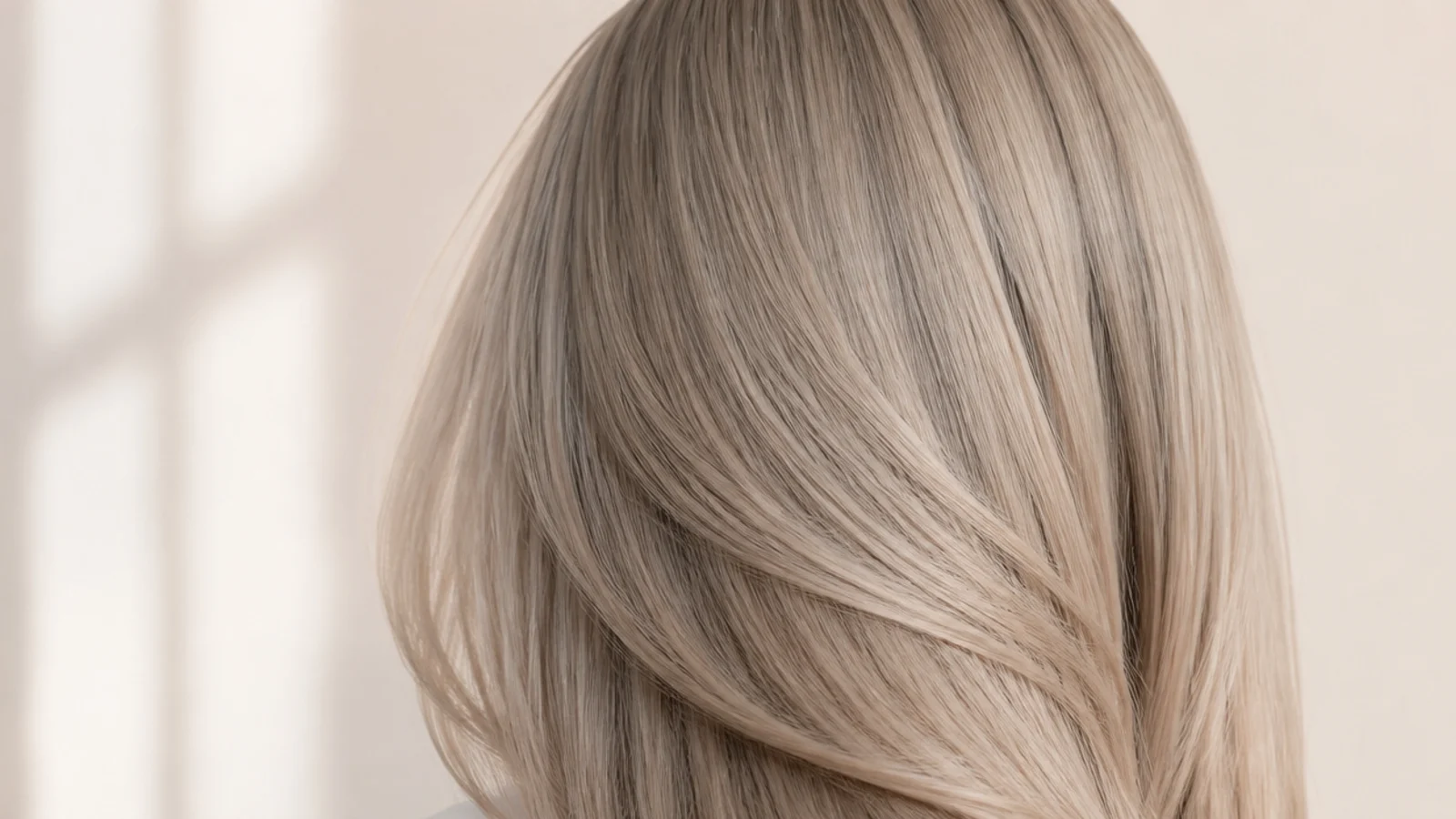 Cool beige blonde straight hair with a neutral ashy tone and no brass through the lengths