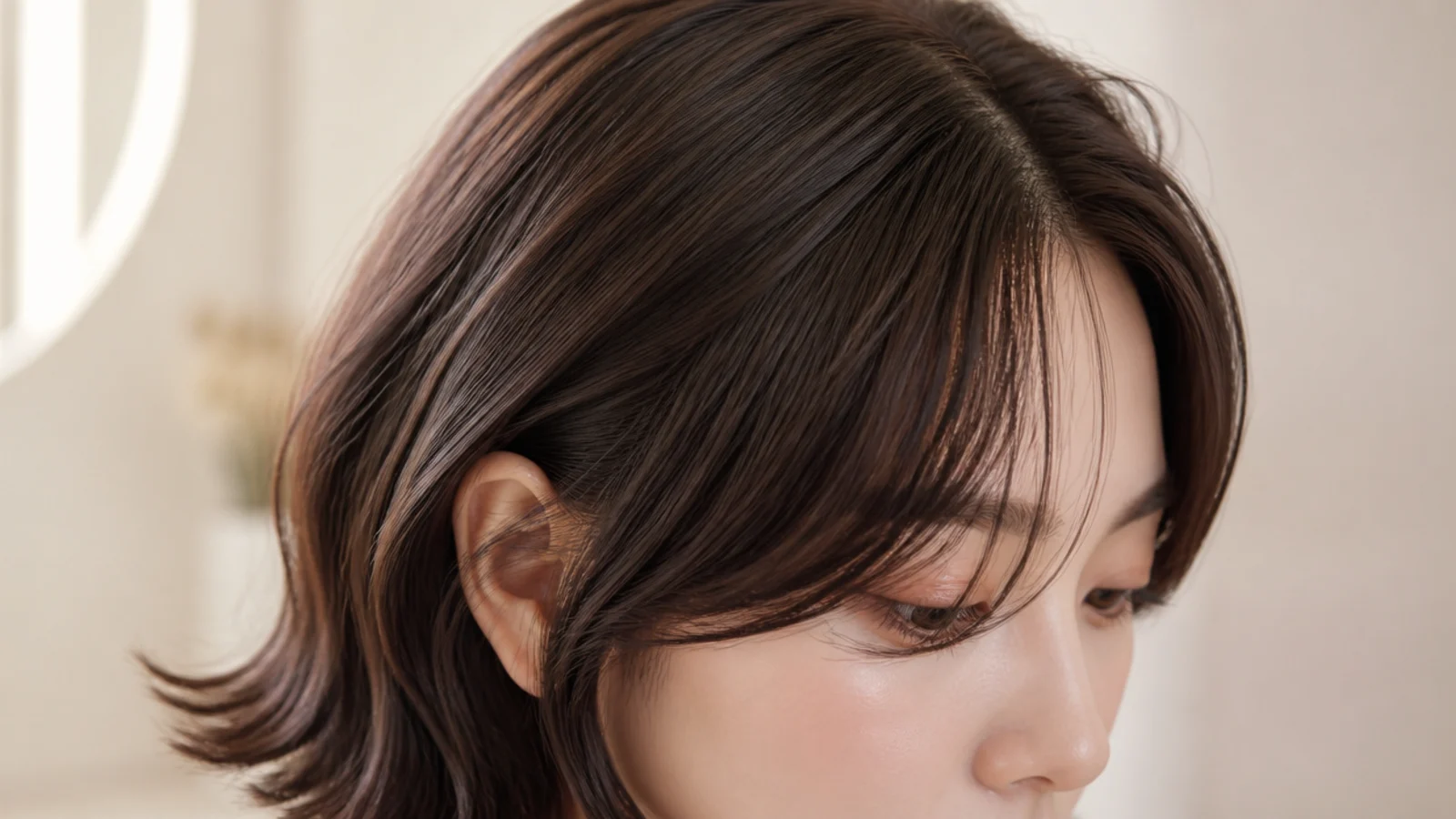 Collarbone C-curl bob with Korean short curtain bangs and ends flicking outward