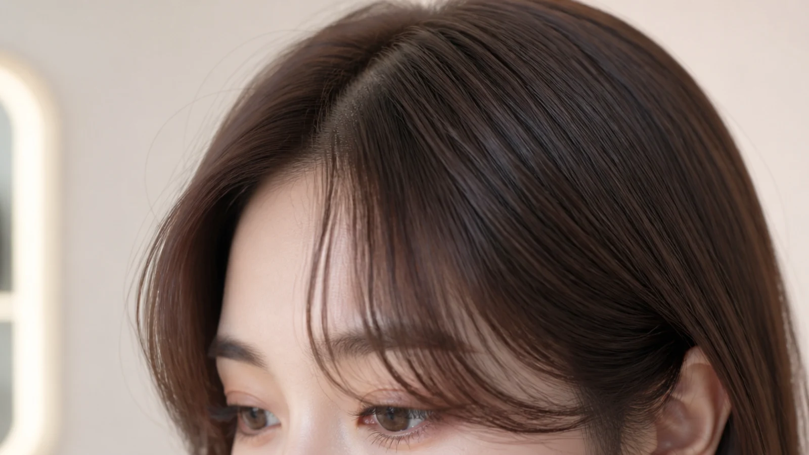 Korean short curtain bangs with an S-curl wave bending twice through the fringe panel