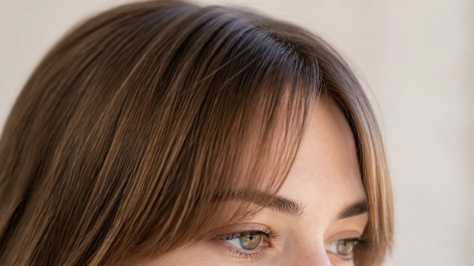 Micro width short curtain bangs on very fine hair taken from a narrow triangle section