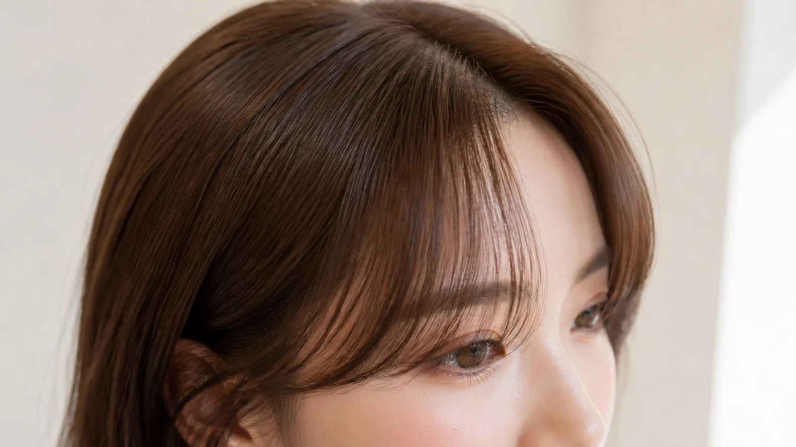 See-through short curtain bangs showing forehead through a light airy fringe