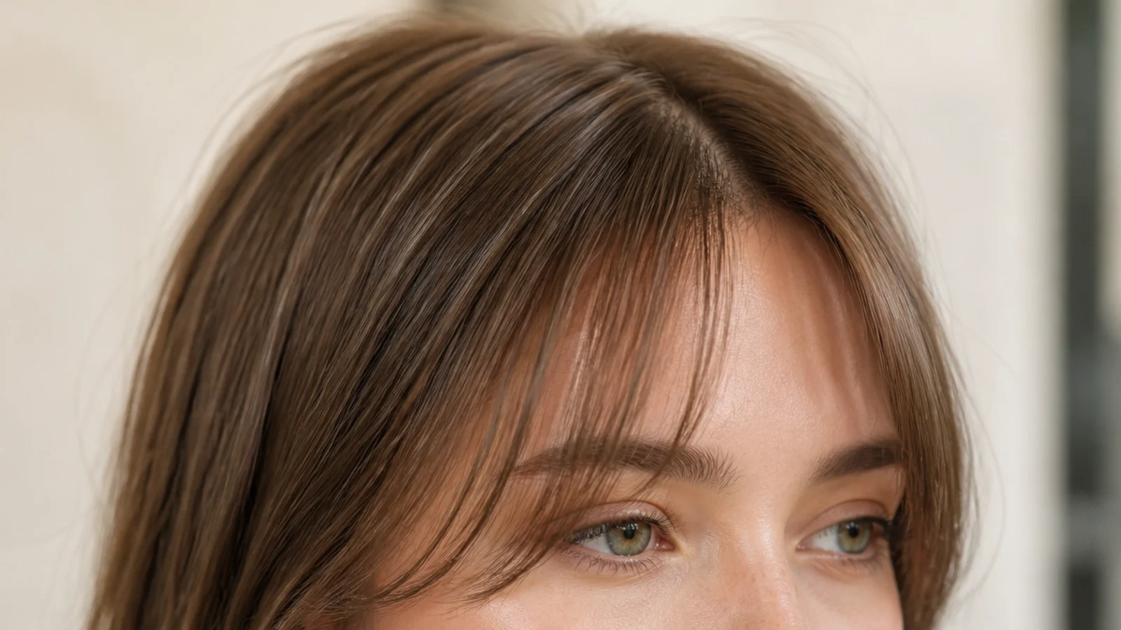 Baby short curtain bangs cut above the eyebrow with very low density on fine hair