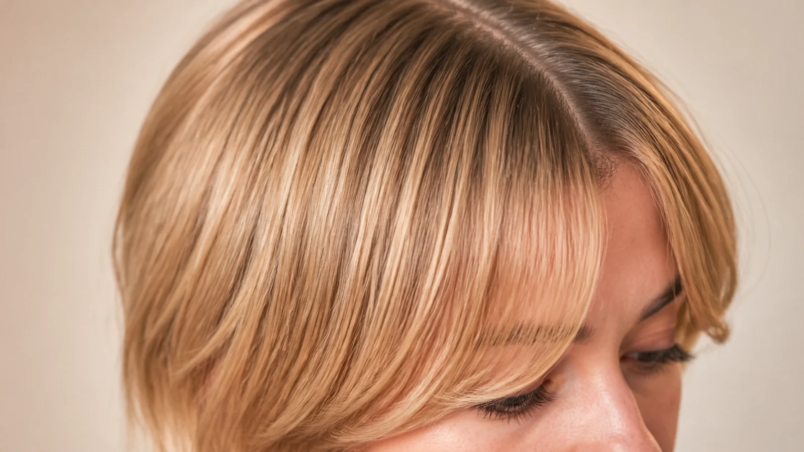 Home cut short curtain bangs point cut on dry hair using hair shears at eyebrow length