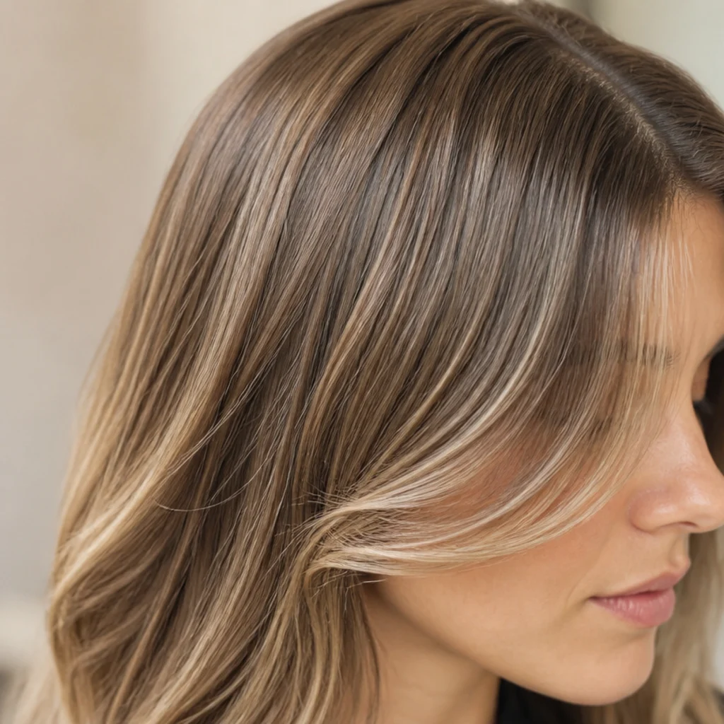 Square jaw face with long curtain bangs sweeping past the cheekbone to soften the jawline corner