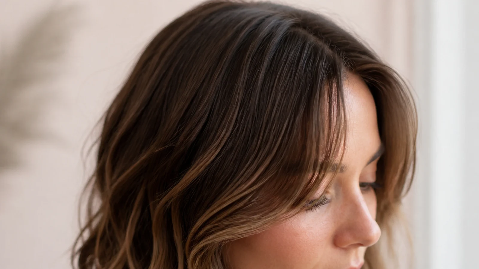 Soft short curtain bangs on 2b wavy hair with a bend at the ends and a soft center part
