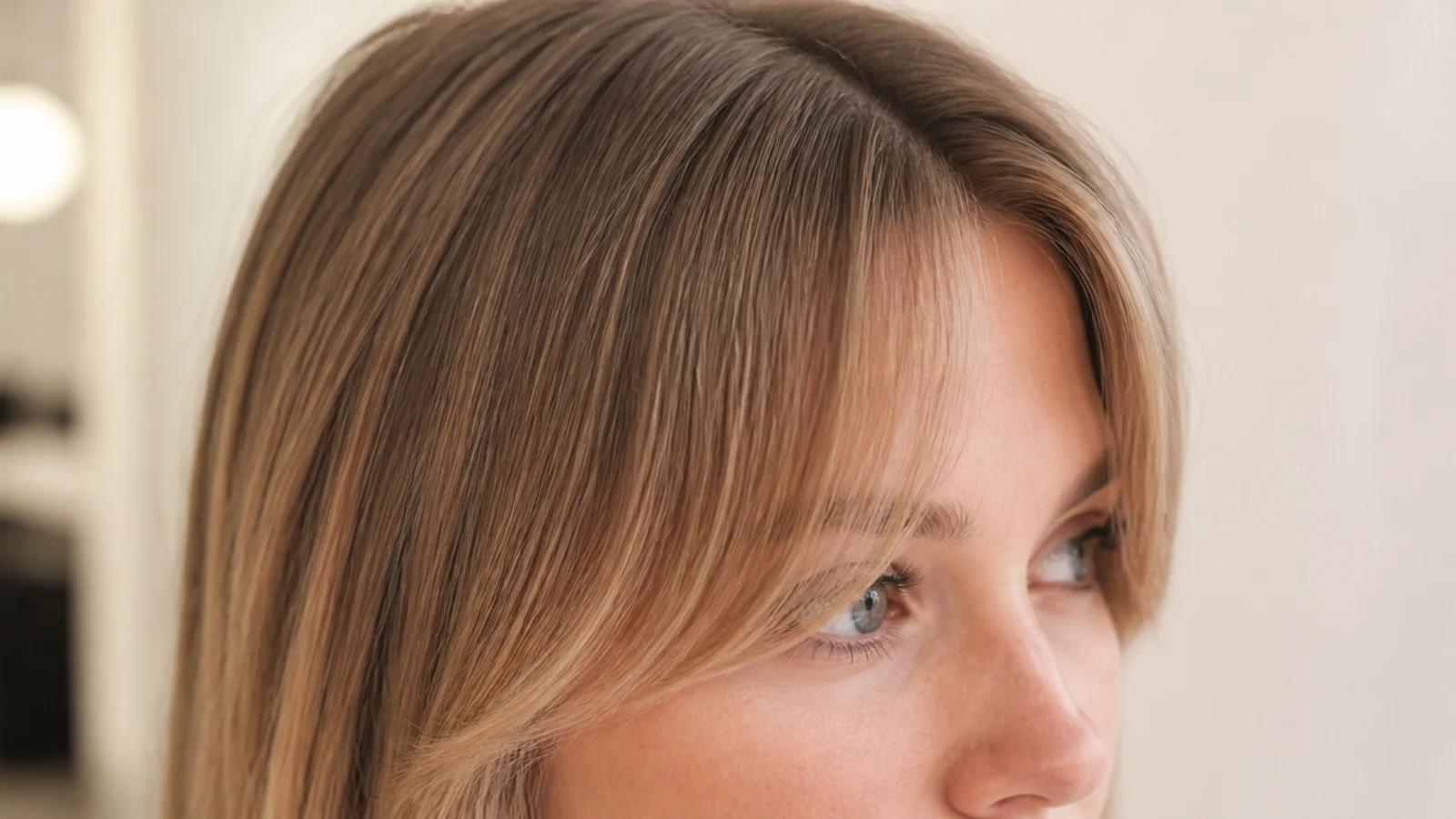Fine straight short curtain bangs with softly point-cut ends that taper instead of ending in a blunt line