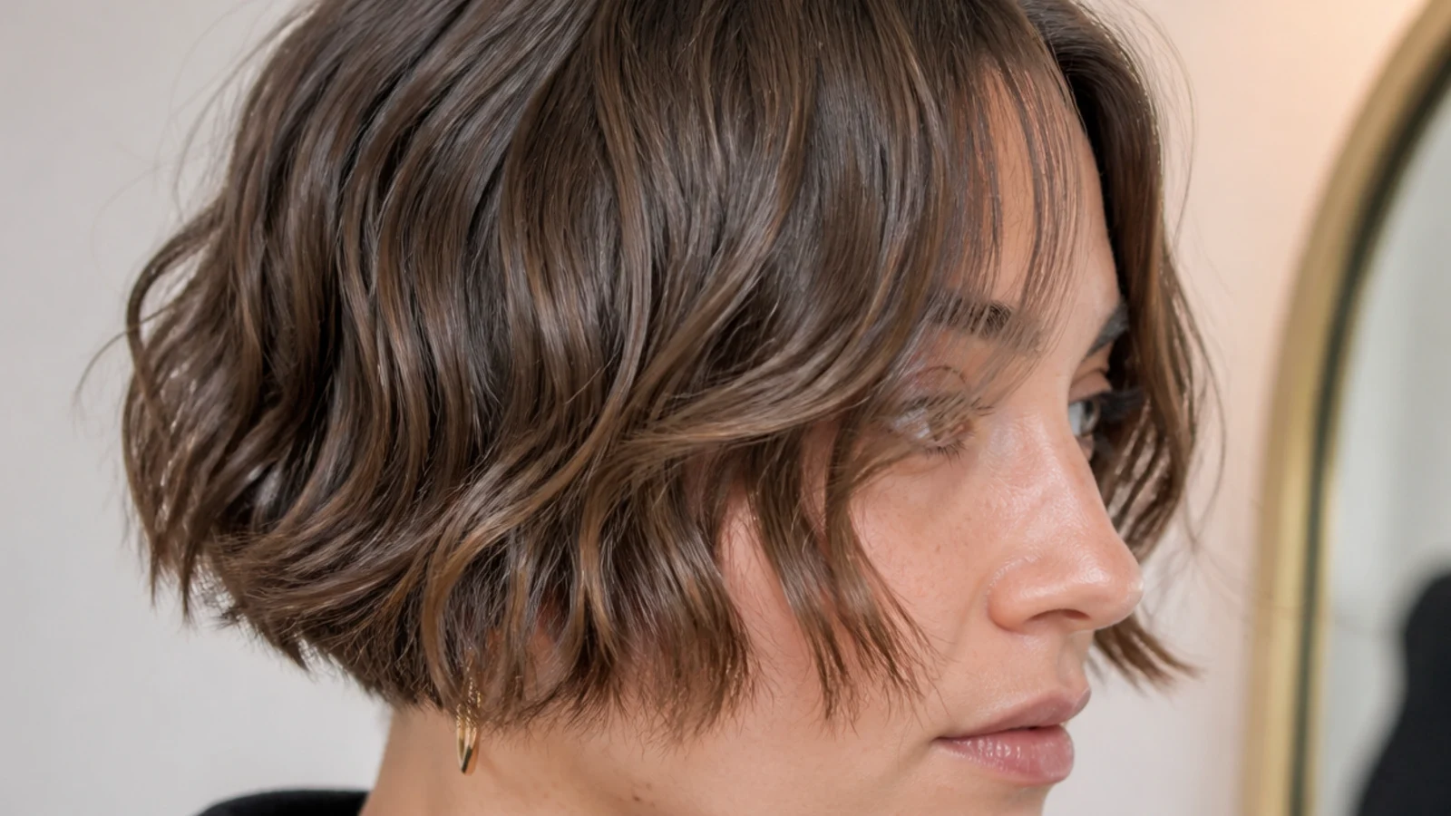 2C wavy short curtain bangs cut dry wave by wave with strong bend and cheekbone length