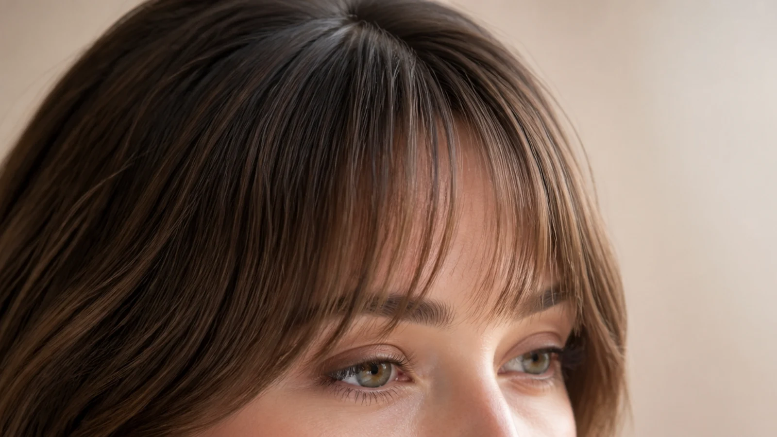 Baby wispy curtain bangs cut half an inch above the eyebrow with feathered separated ends