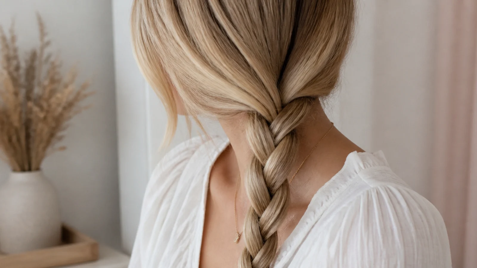 Faceless side view of a two-strand rope braid worn to the side with no heat