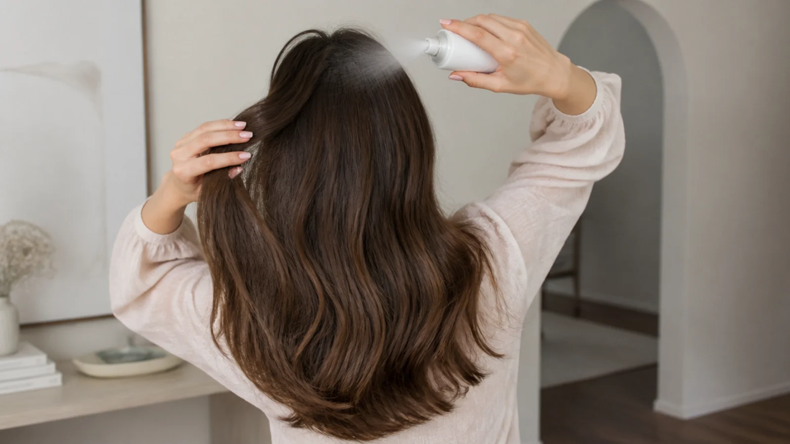 Second-day hair being refreshed with dry shampoo before braiding