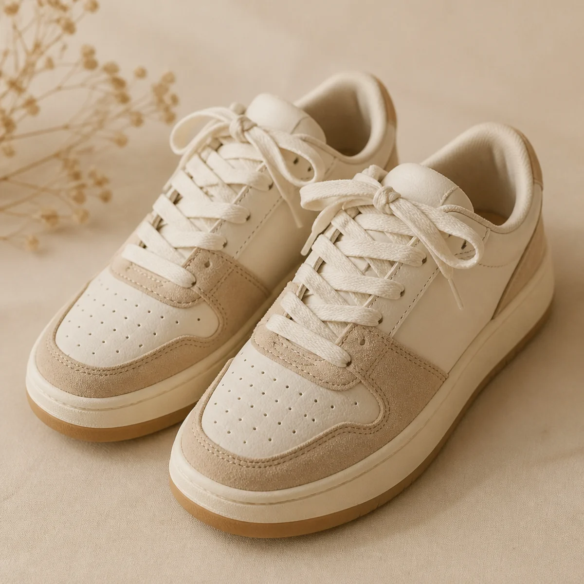 Faceless waist-down shot showing denim jorts with sneakers, ballet flats and heels as options