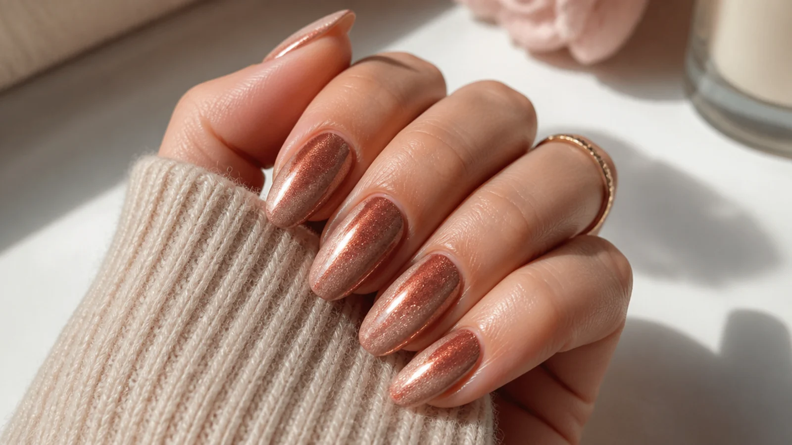 Medium cat eye almond nails with a magnetic light streak running along the taper