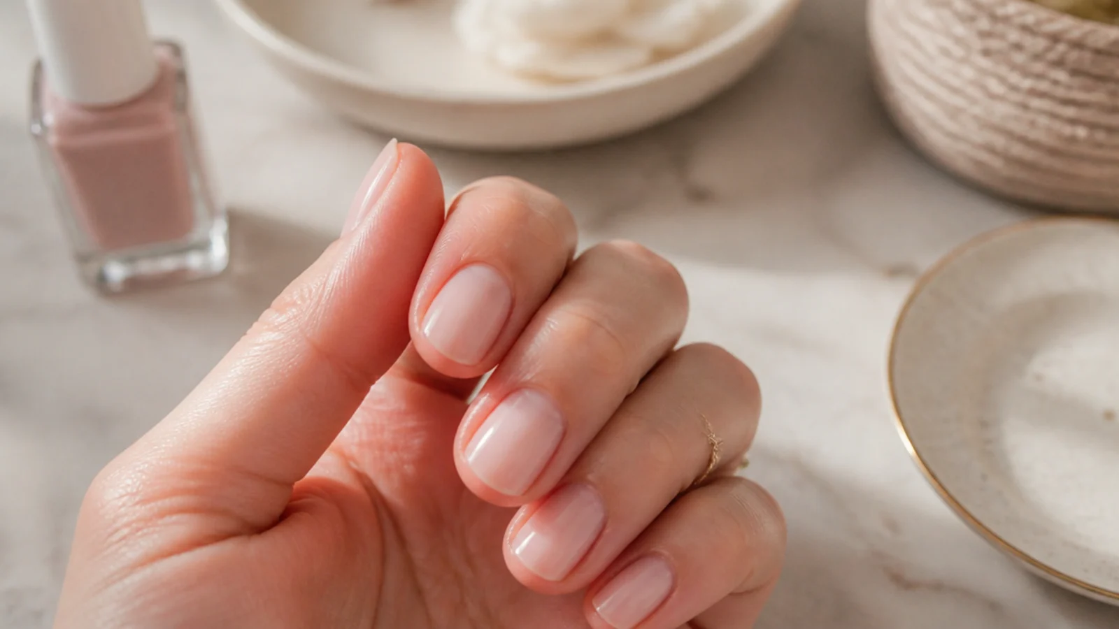 A short nail resting between coats showing the wait time before the next beach art layer