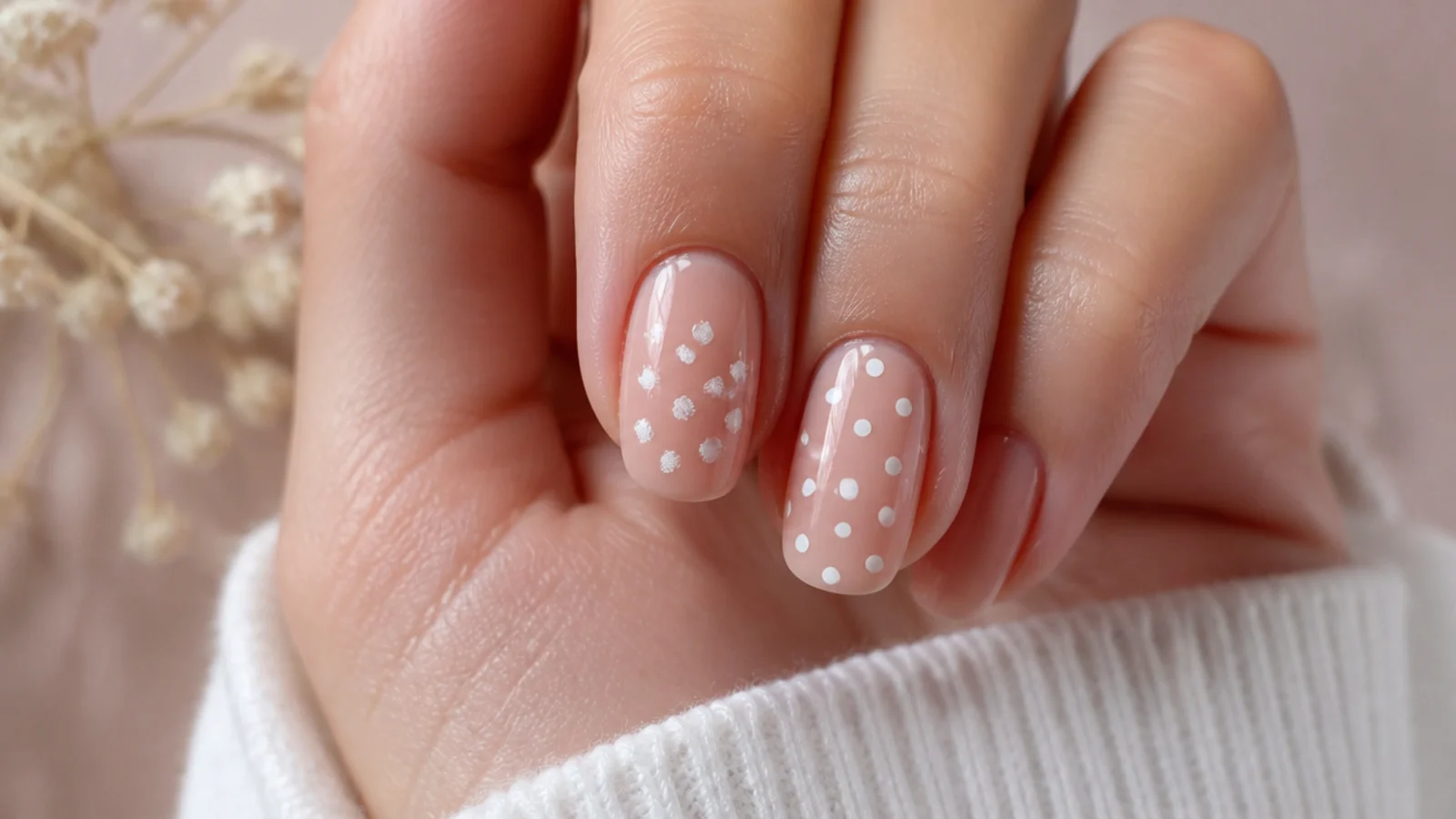 Two nails compared, one with spread smeared dots and one with clean even white dots