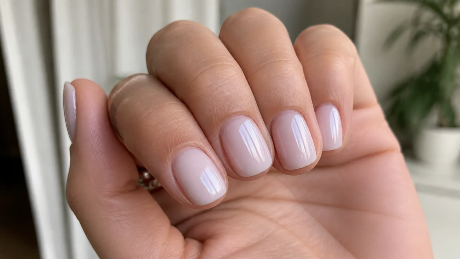 A cured structured gel overlay on short summer nails with a thick protective apex
