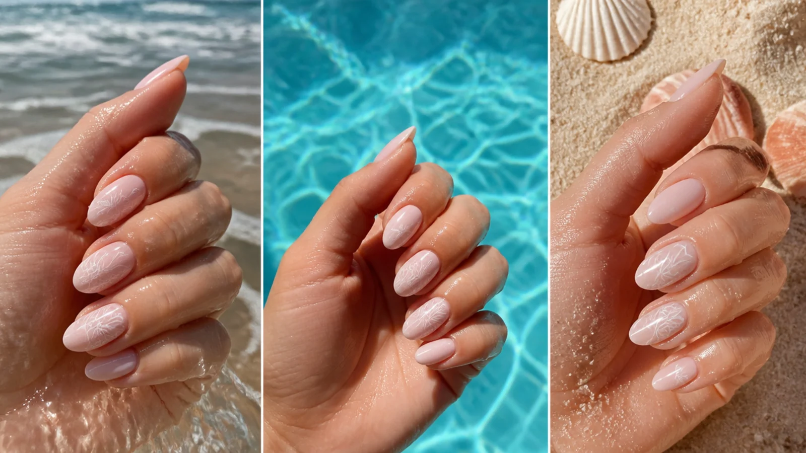 Beach nails tested against ocean saltwater, a chlorinated pool and abrasive sand on a beach trip