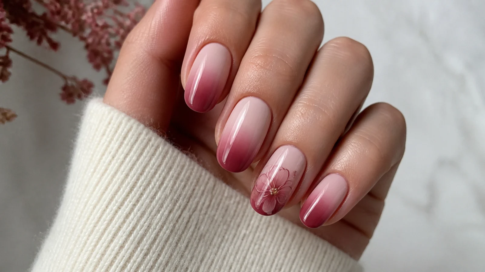 Dusty rose blooming gel gradient nails