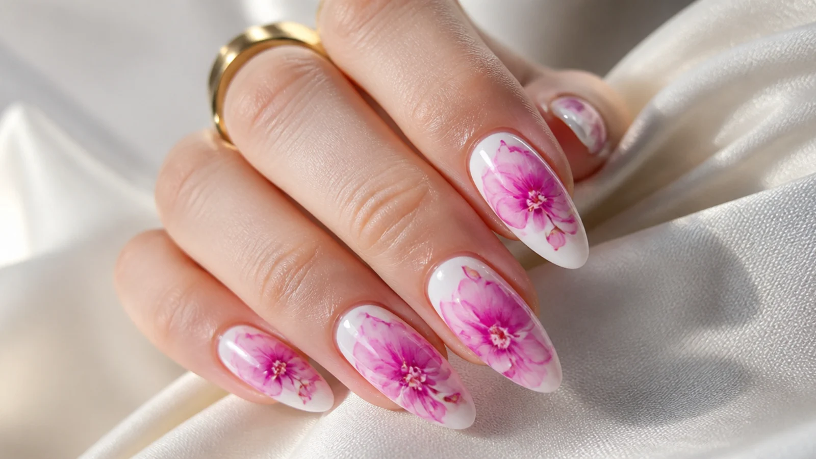 Purple and magenta orchid watercolor blooming gel nails