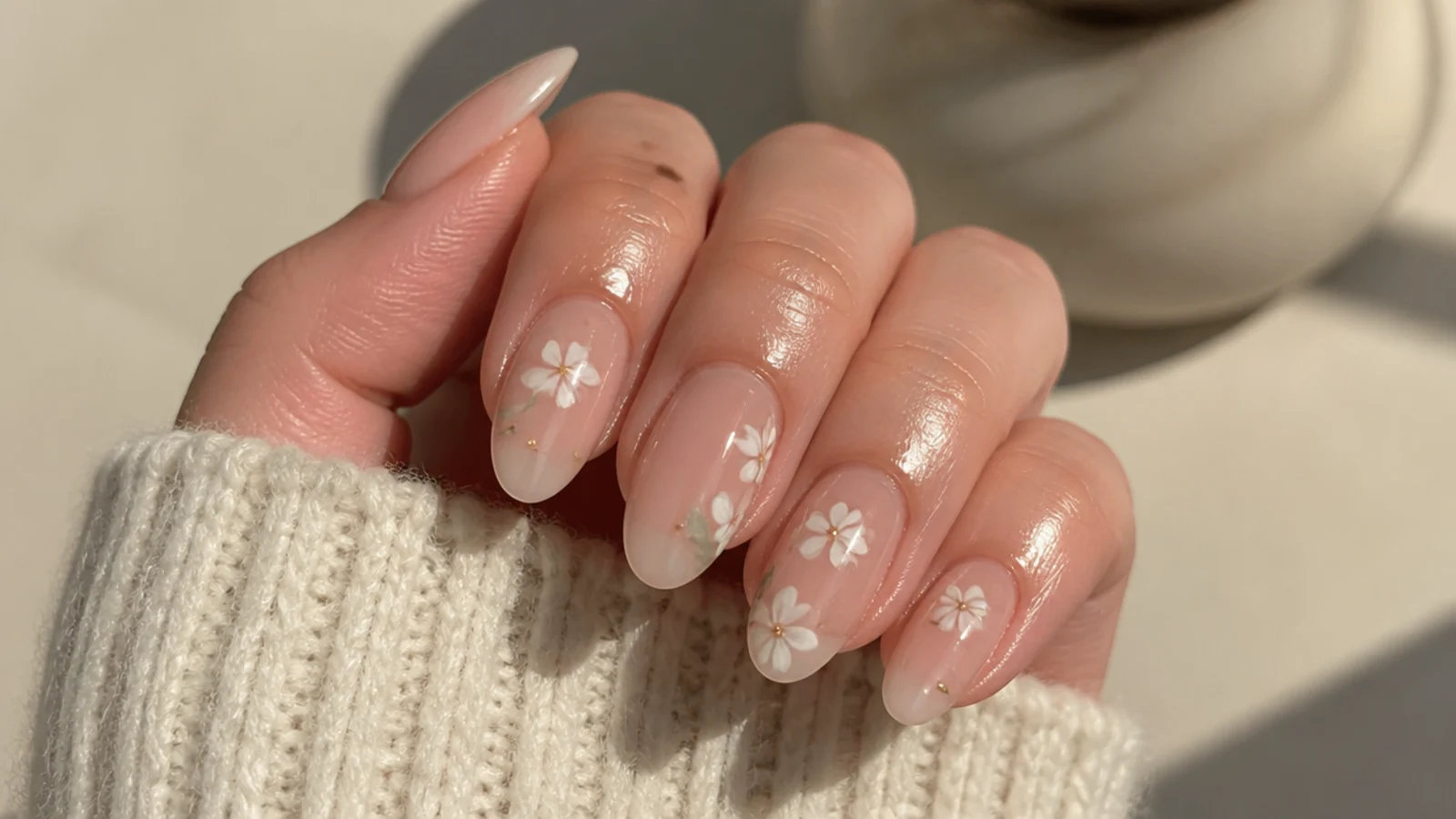 A well-sealed blooming gel manicure with cuticle oil for longevity