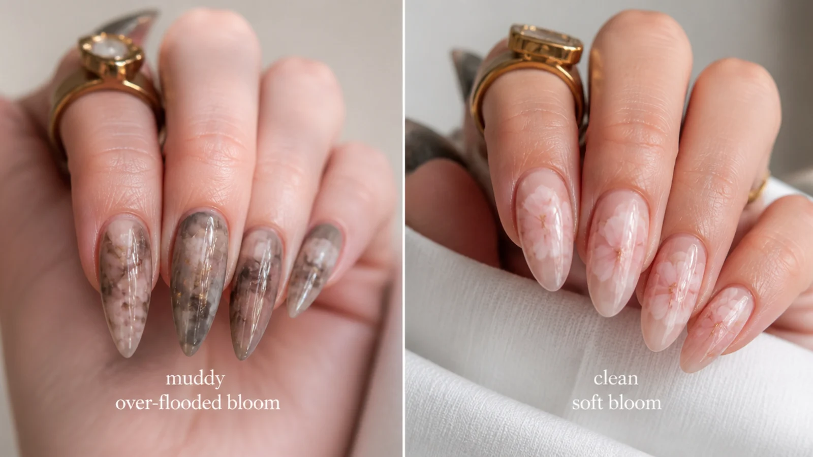 Comparison of a muddy over-flooded bloom next to a clean soft bloom