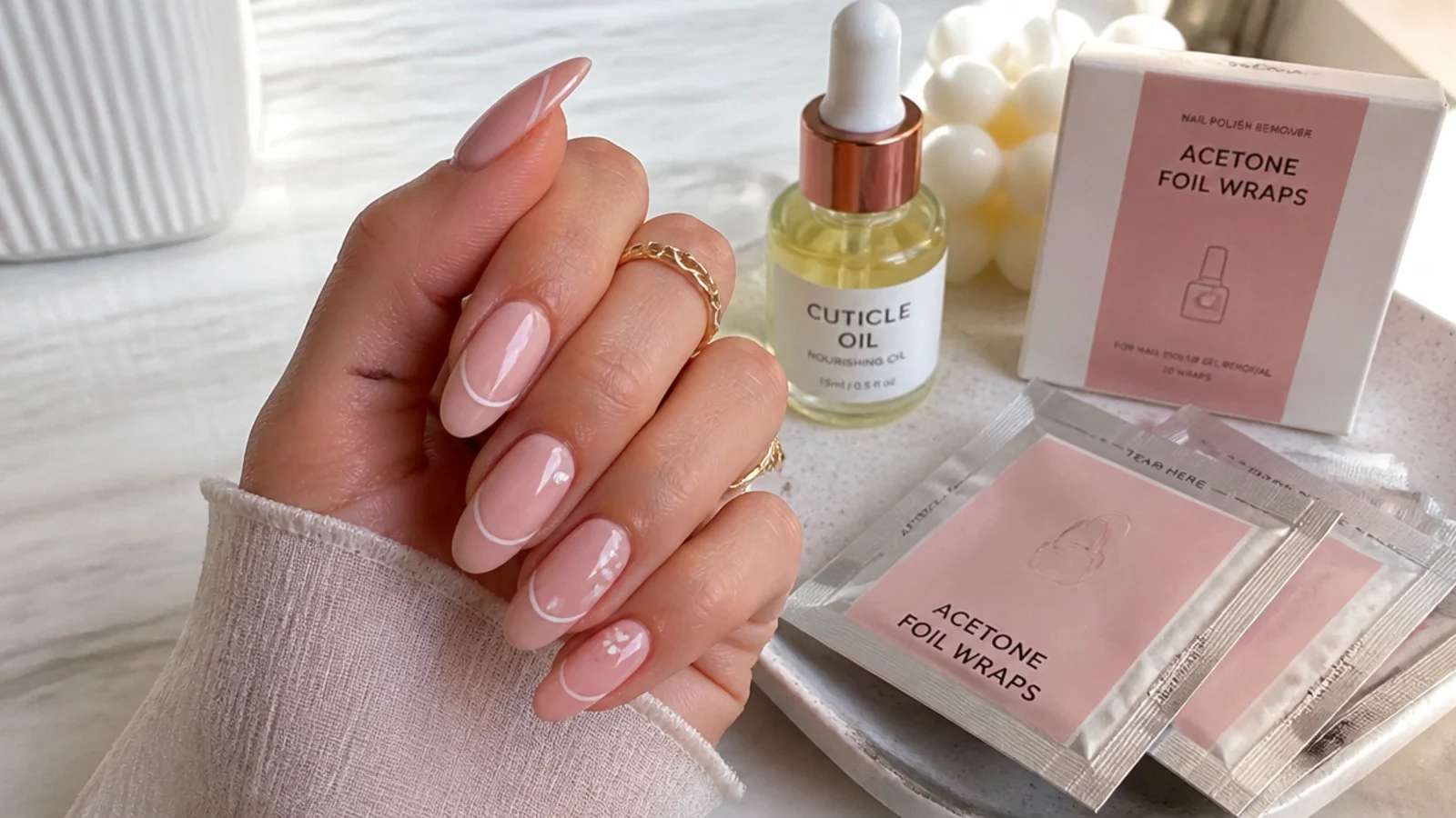 Cuticle oil and acetone foils for maintaining and removing gel nails