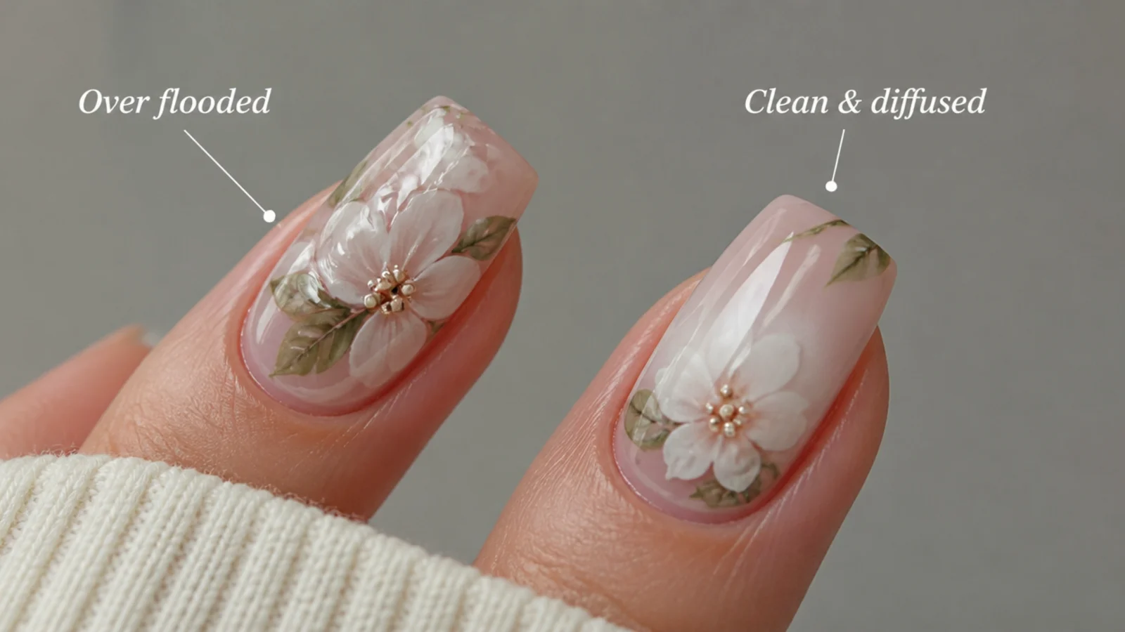 A muddy over-flooded bloom next to a clean diffused one for comparison