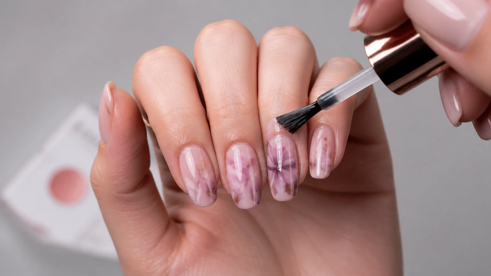 A thin clear layer of blooming gel being brushed over the cured color base