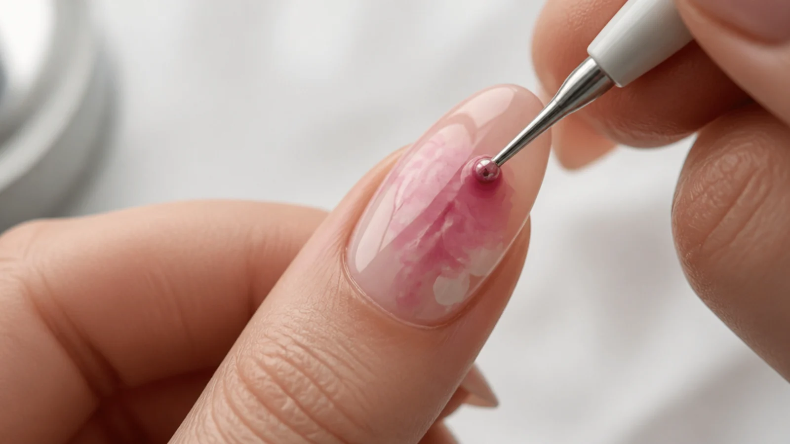A small dot of gel color spreading and diffusing on the wet blooming gel