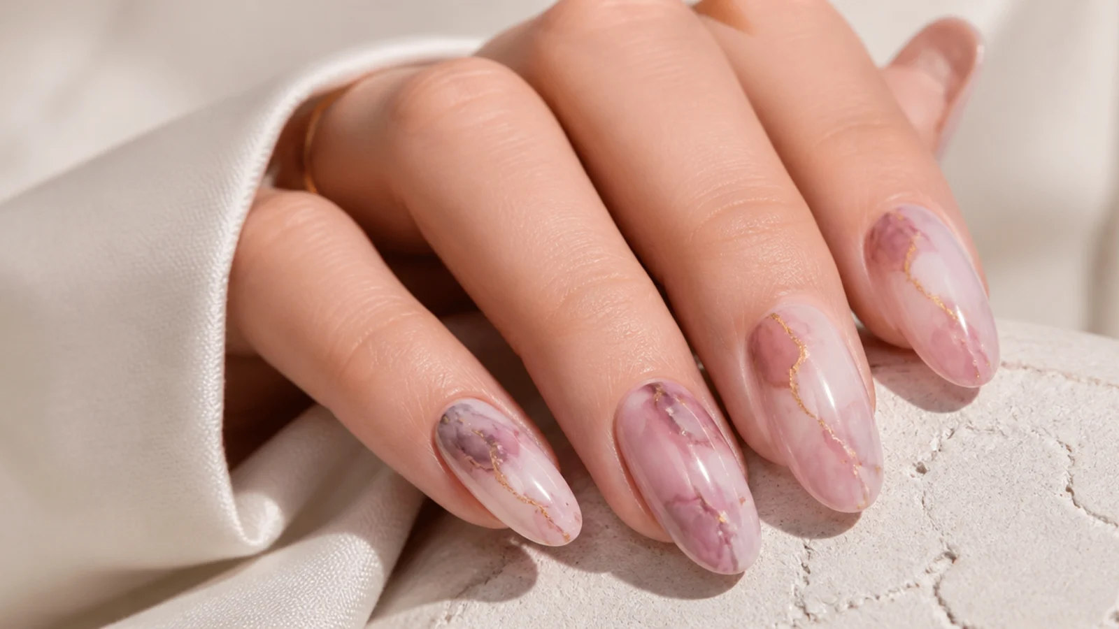 Mauve and pink stone marble blooming gel nails