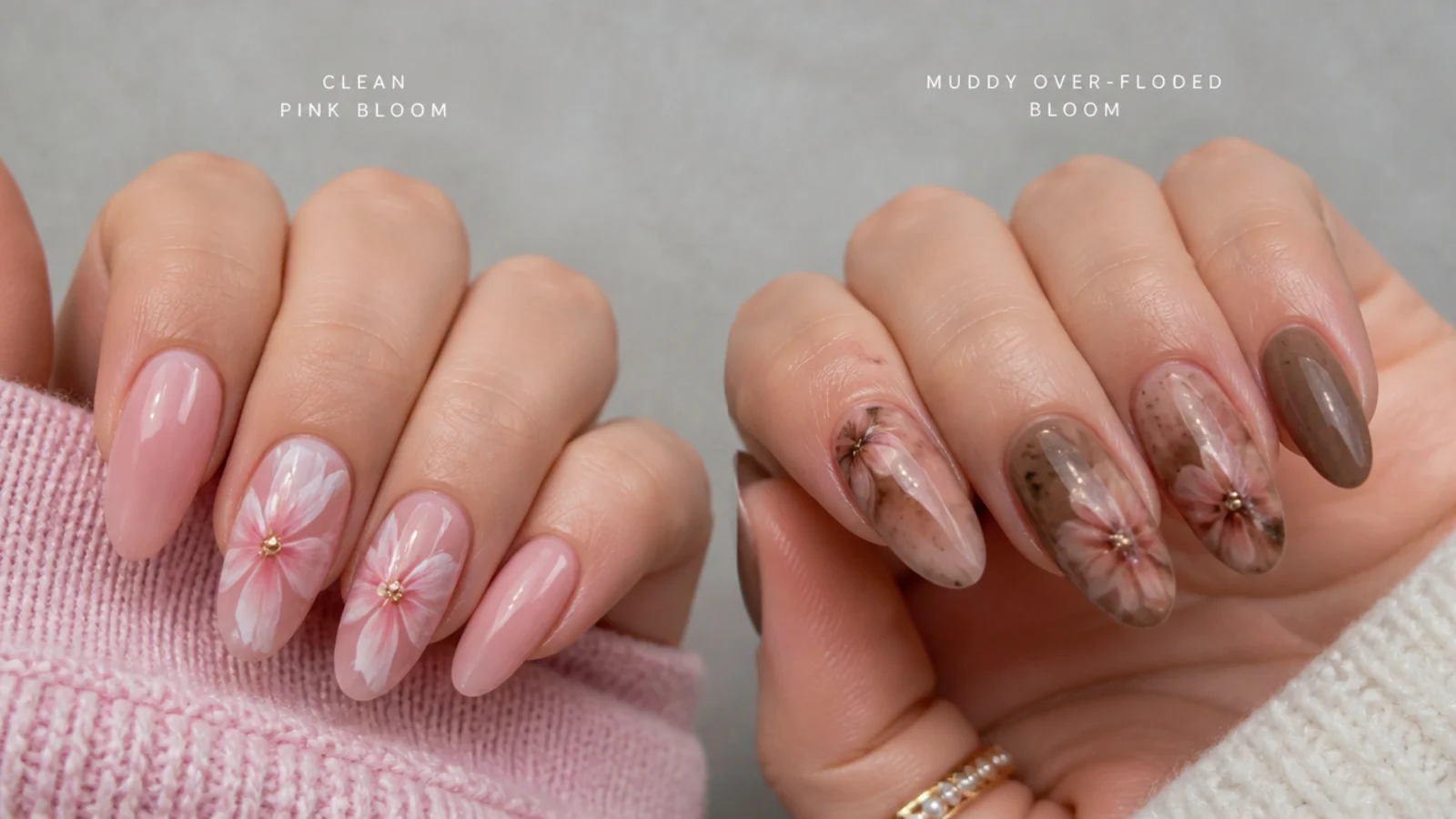 Comparison of a clean pink bloom and a muddy over-flooded bloom