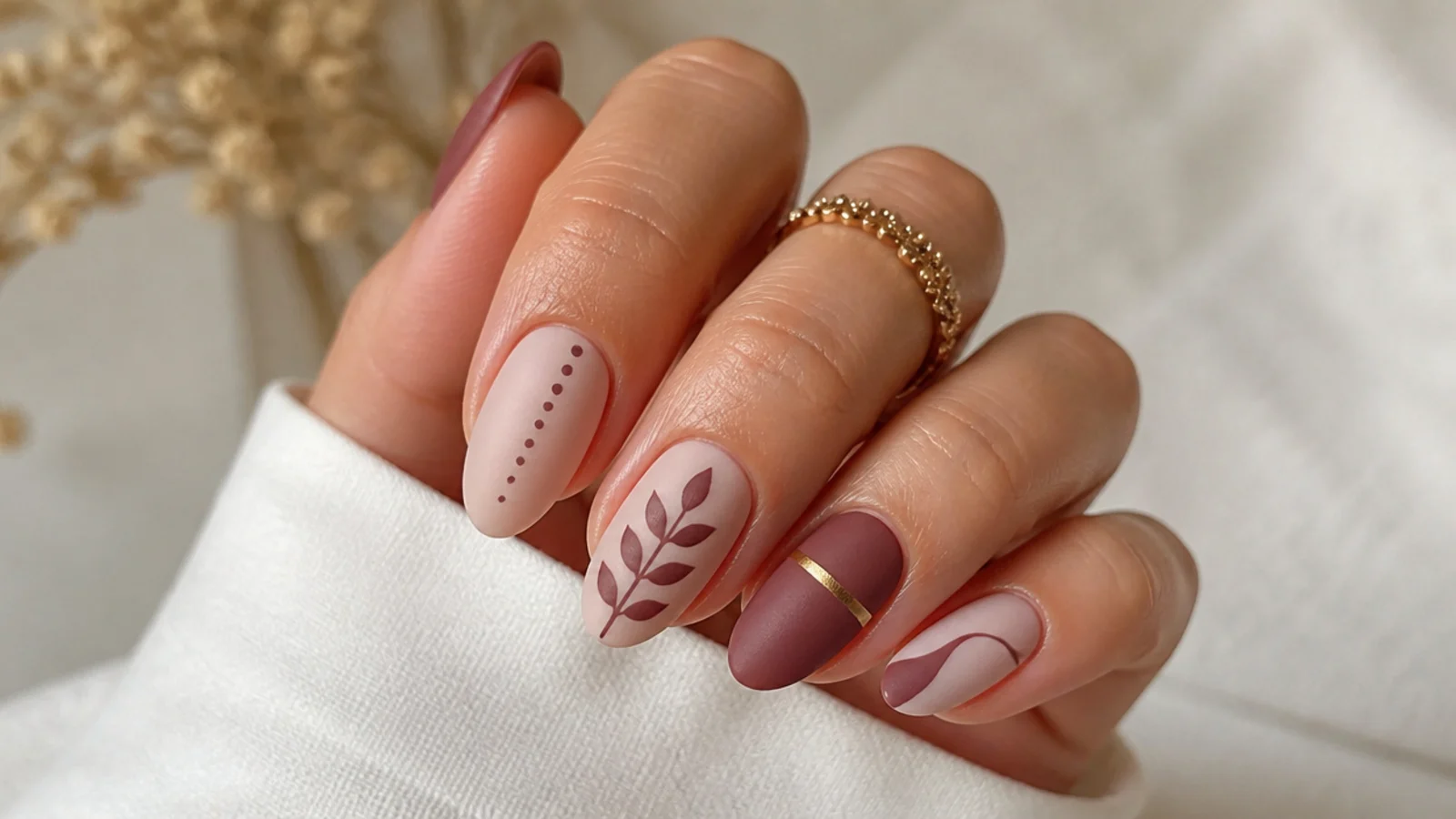 A well-sealed matte boho manicure with cuticle oil and acetone foil removal