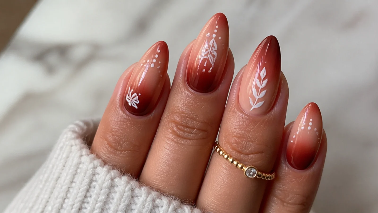 Tan to terracotta ombre boho nails fading up the nail