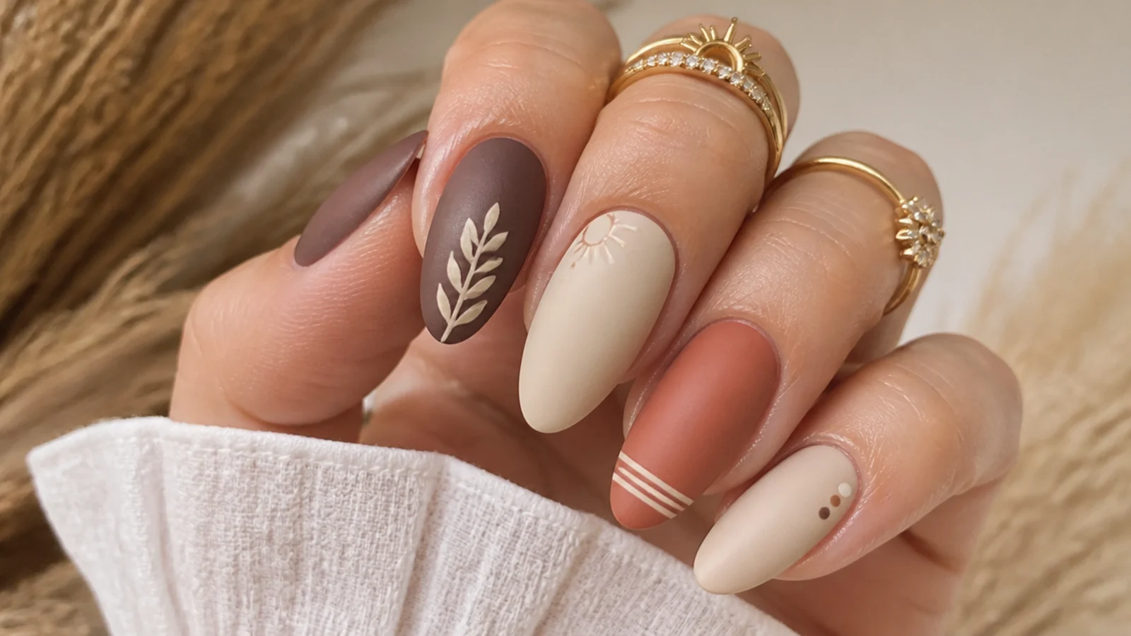 A sealed matte boho manicure with cuticle oil for longevity