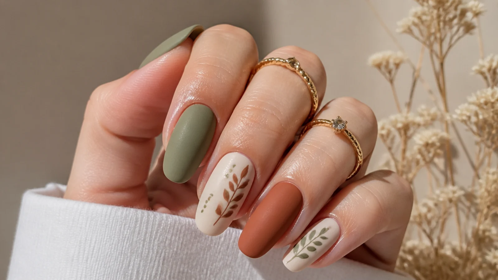 A well-sealed matte boho spring manicure with cuticle oil for longevity