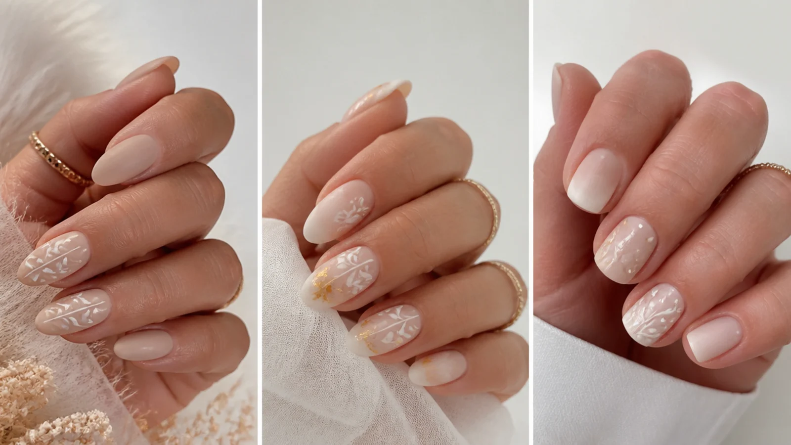 Almond, oval and short boho wedding nails with a soft matte finish