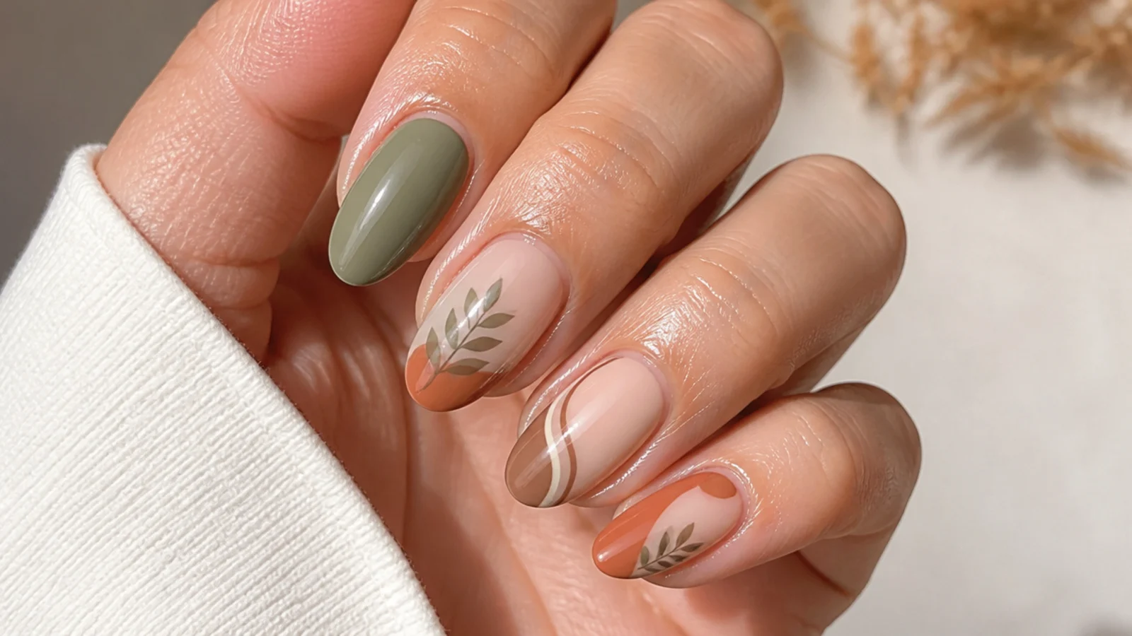 A well-sealed earthy boho gel manicure with cuticle oil for longevity