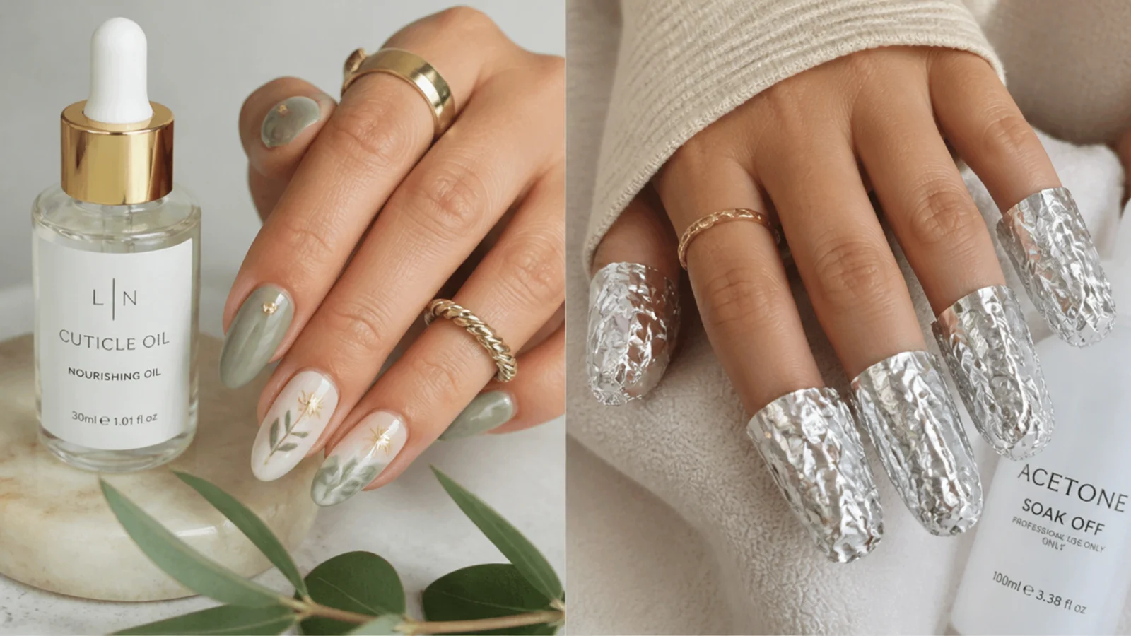 Cuticle oil and acetone foils for maintaining and removing gel boho nails