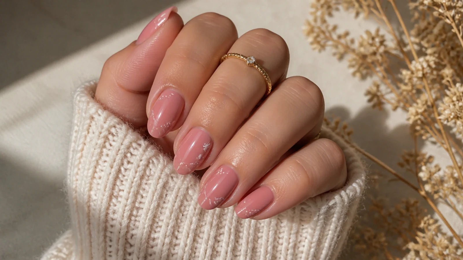 Solid dusty rose muted pink boho nails on short almond shape