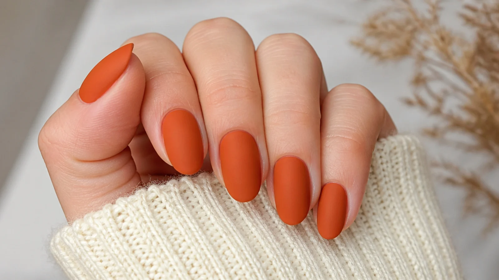 Solid burnt orange matte boho nails on short almond shape
