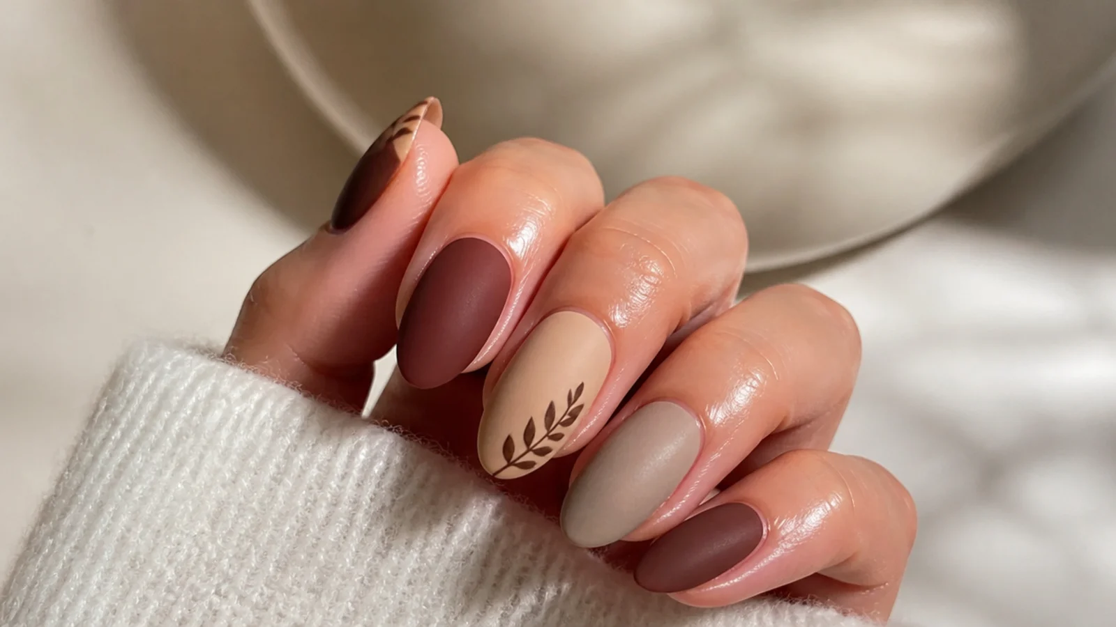 A sealed matte boho manicure with cuticle oil for longevity