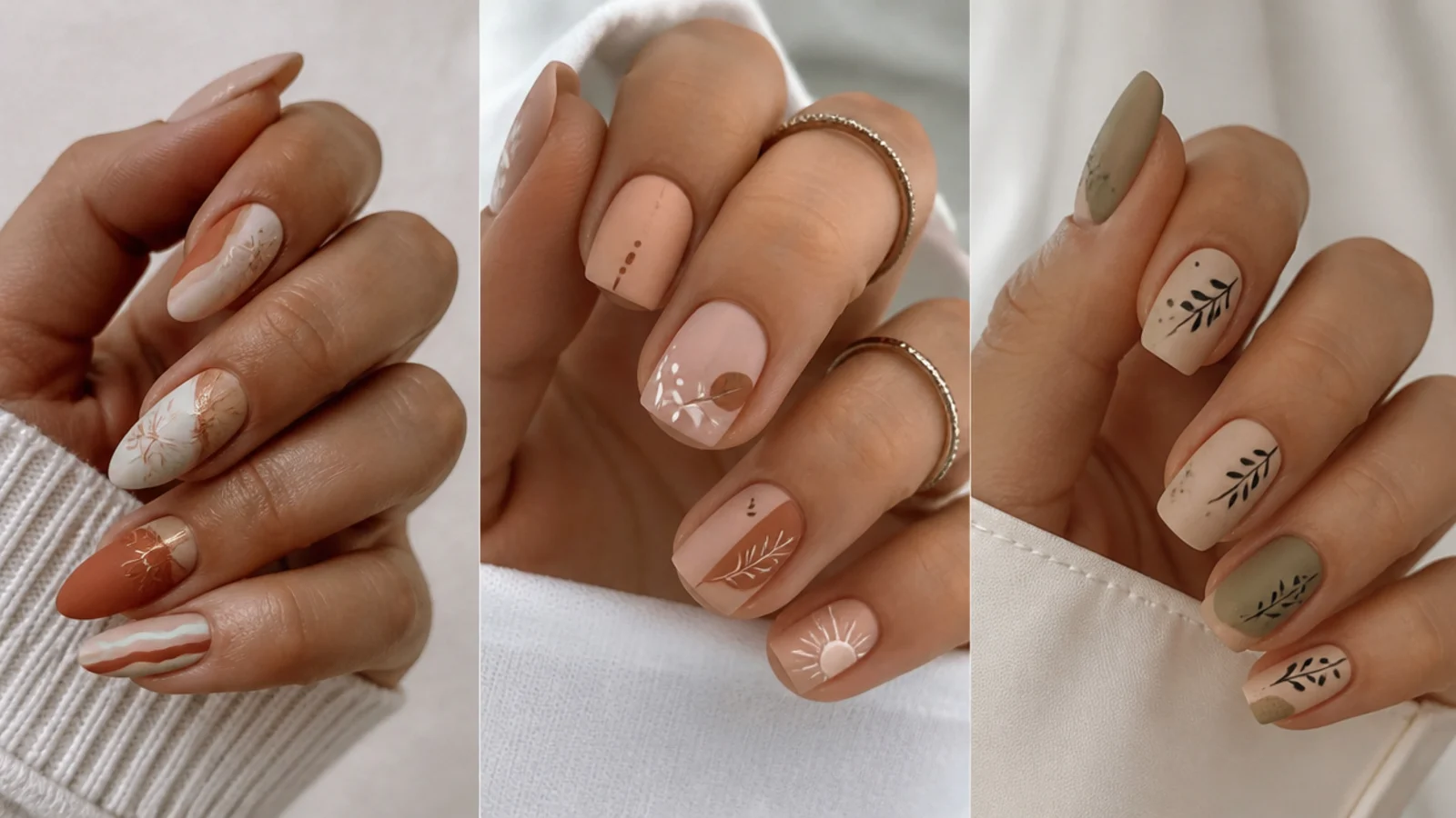 Almond, oval and short boho nails with a soft matte finish