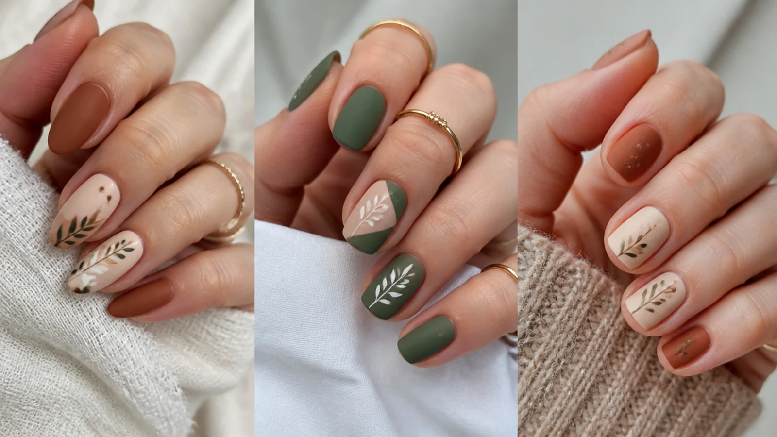 Almond, oval and short boho nails with a matte earthy finish