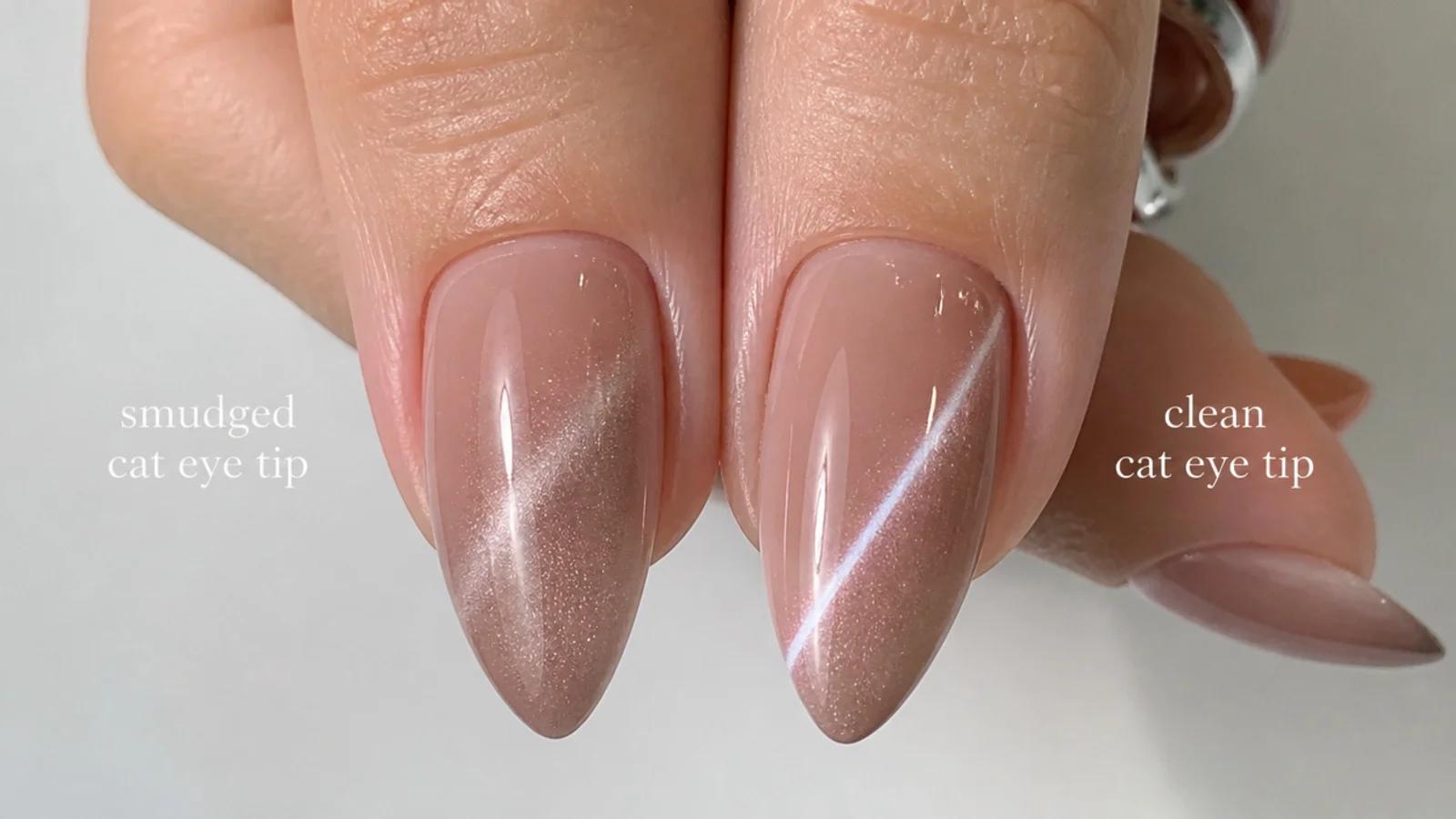 A smudged cat eye tip next to a clean sharp stripe for comparison