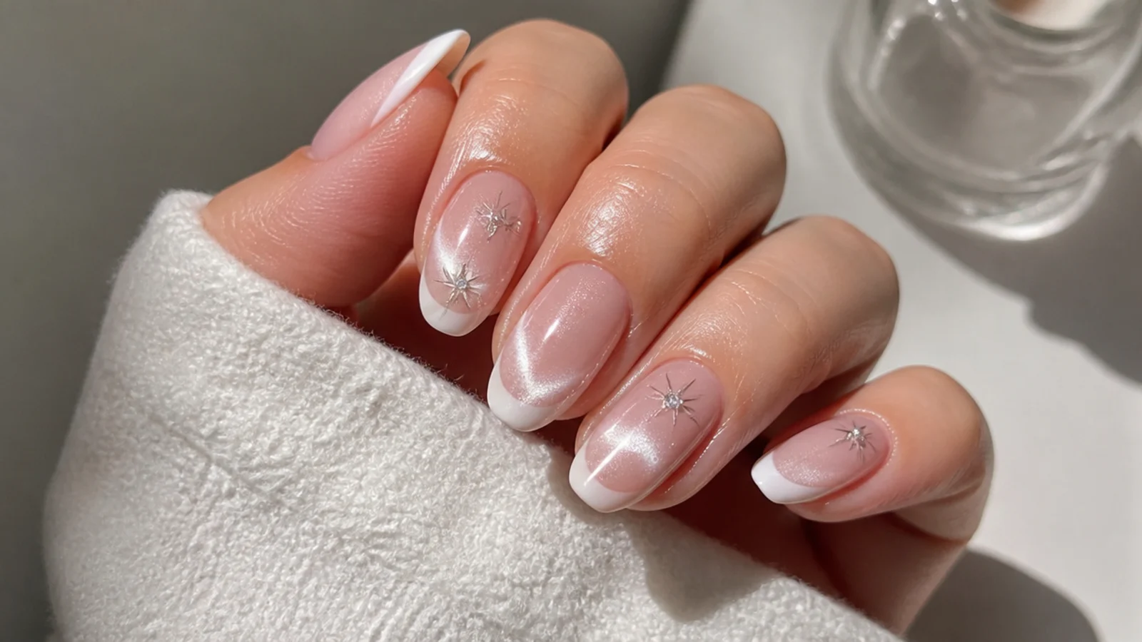 A sealed magnetic cat eye french manicure with cuticle oil for longevity